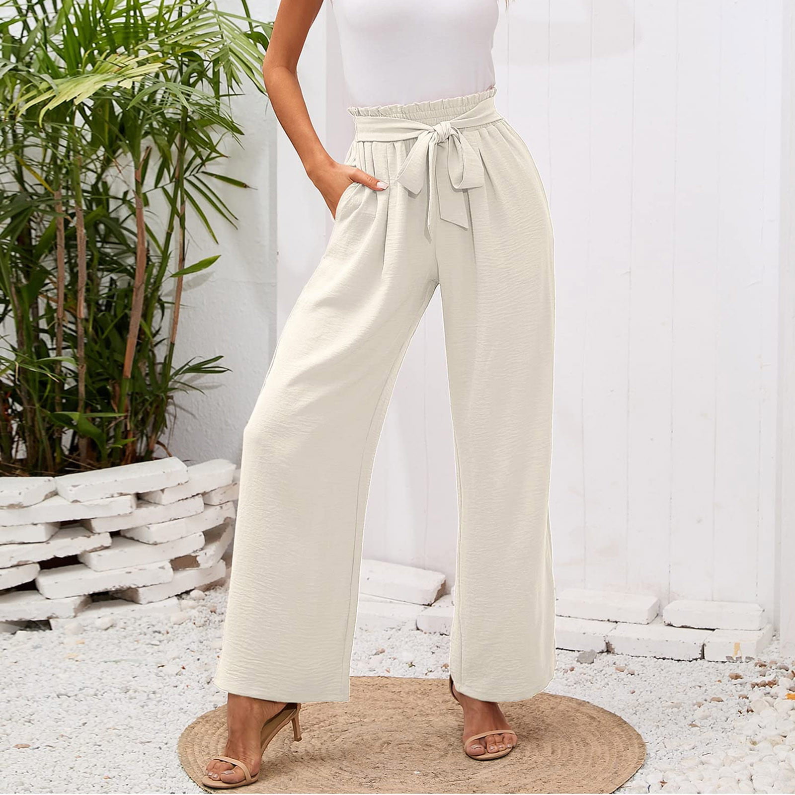 tobchonp High Waisted Linen Pants Women High Waisted Wide Leg Pants for  Women Loose Fit Adjustable Tie Knot Work Trousers Lightweight Solid Pleated  Jogger Boho Summer Pants at Amazon Women's Clothing store