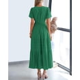 thumbnail image 3 of BTFBM Womens Summer Casual Midi Maxi Dresses Lightweight Short Sleeve V Neck Elastic Waist Boho Beach Dress Pockets, 3 of 8