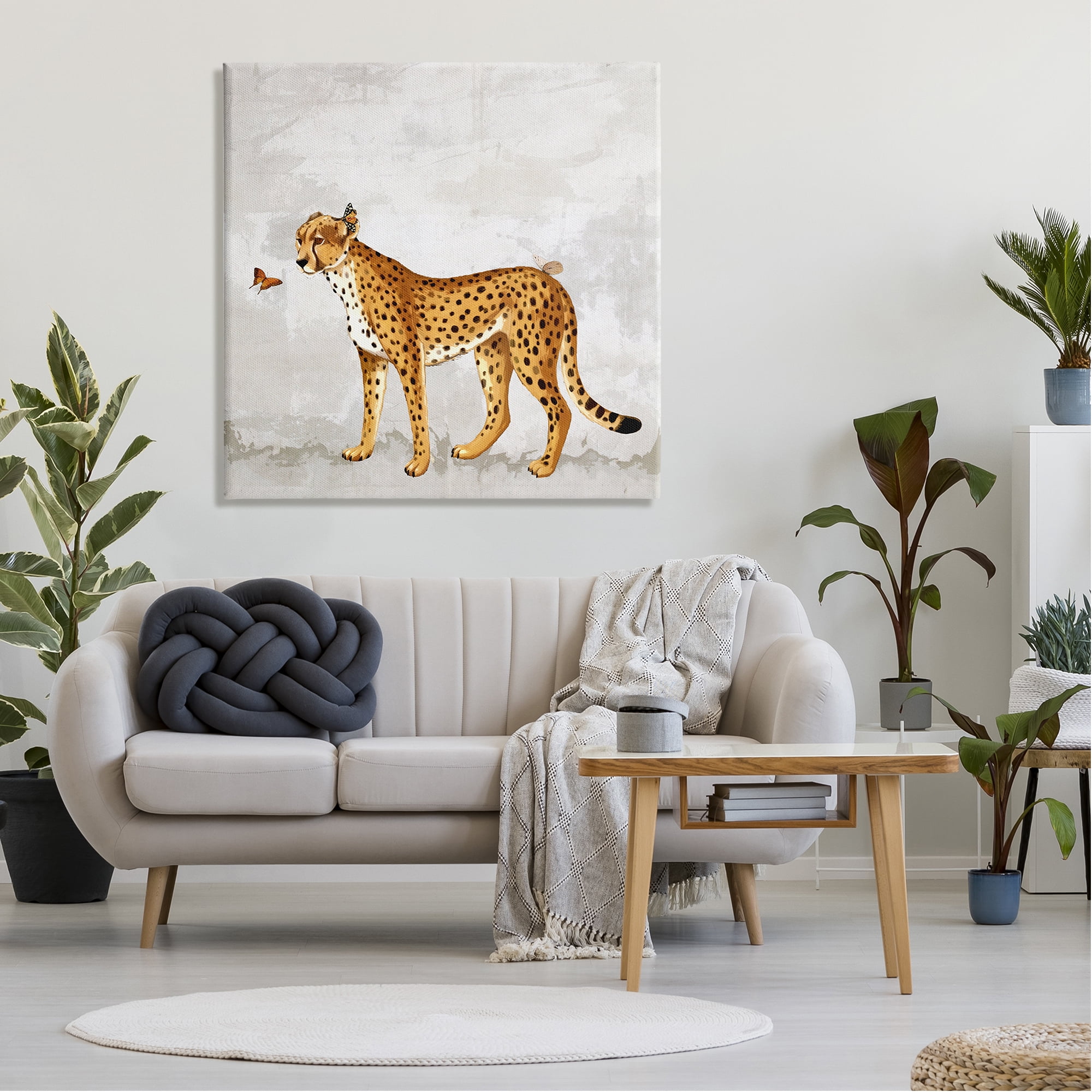 Stupell Beast & Butterfly Leopard Wildlife Animals & Insects Painting Gallery Wrapped Canvas Print Wall Art