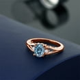 thumbnail image 4 of Gem Stone King 18K Rose Gold Plated Silver Persian Blue Moissanite and White Lab Grown Diamond 3 Stone Engagement Ring for Women | 1.46 Cttw | Oval 8X6MM | Round 2MM | Gemstone Birthstone | Size 8, 4 of 4