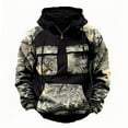 thumbnail image 2 of Domuza Camo Hoodies for Men Fleece Quarter Zipper Drawstring Cargo Hooded Sweatshirt Fall Winter Vintage Loose Fit Pullover with Pockets Black 2XL, 2 of 4