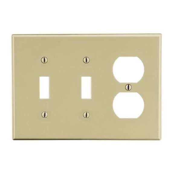 Hubbell Wiring Device-Kellems DupRcptWllPlt,Stnd;Ivory,3Gng,Smth Stn P28I