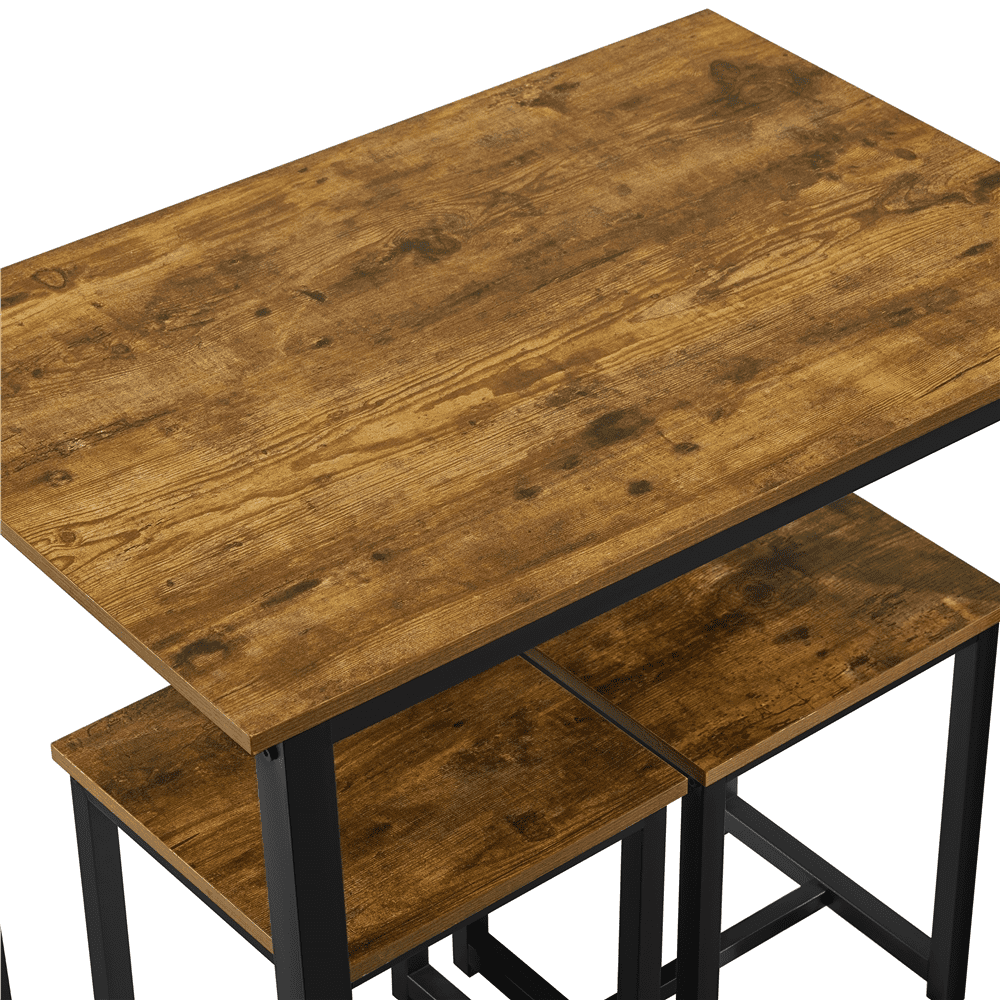 Renwick Industrial 3-Piece Dining Table Set, Rustic Brown