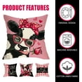 thumbnail image 3 of Hello Valentines Day Cow Heifer Decorative Throw Pillow Covers 16 x 16 Set of 4, Pink Sweet Love Heart Plaid Porch Outdoor Pillowcase, Farmhouse Anniversary Wedding Cushion Case Home Decor, 3 of 5