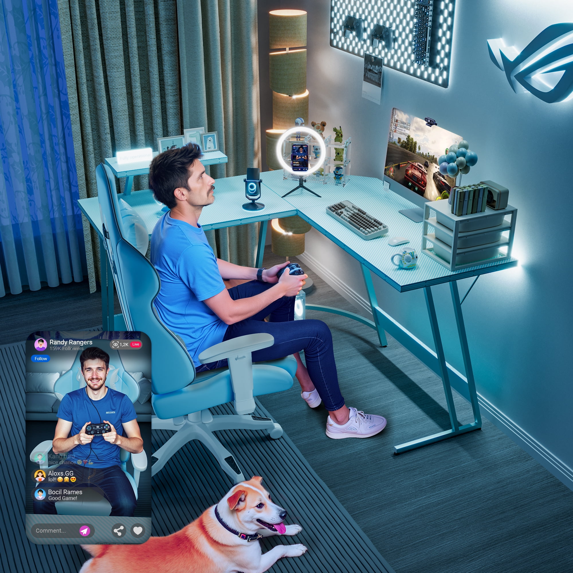 Homall L-Shaped Gaming Desk 51.2 Inches Corner Office Gaming Desk with Removable Monitor Riser, Blue