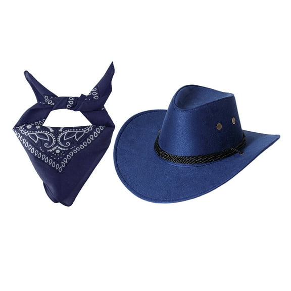 Yruioon Kids Western Cowboy Accessory Bandanna Scarf with Hat Outfits Cosplay Fancy Party Dress Up Navy Blue One Size