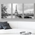 thumbnail image 3 of wall26 - 3 Piece Framed Canvas Wall Art - Paris Eiffel Tower from Seine. Cityscape in Black and White - Modern Home Art Stretched and Framed Ready to Hang - 24"x36"x3 White, 3 of 5