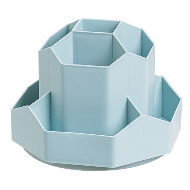 Portalápices de escritorio, 9 ranuras, portalápices giratorio de 360 grados, organizador de escritorio, azul