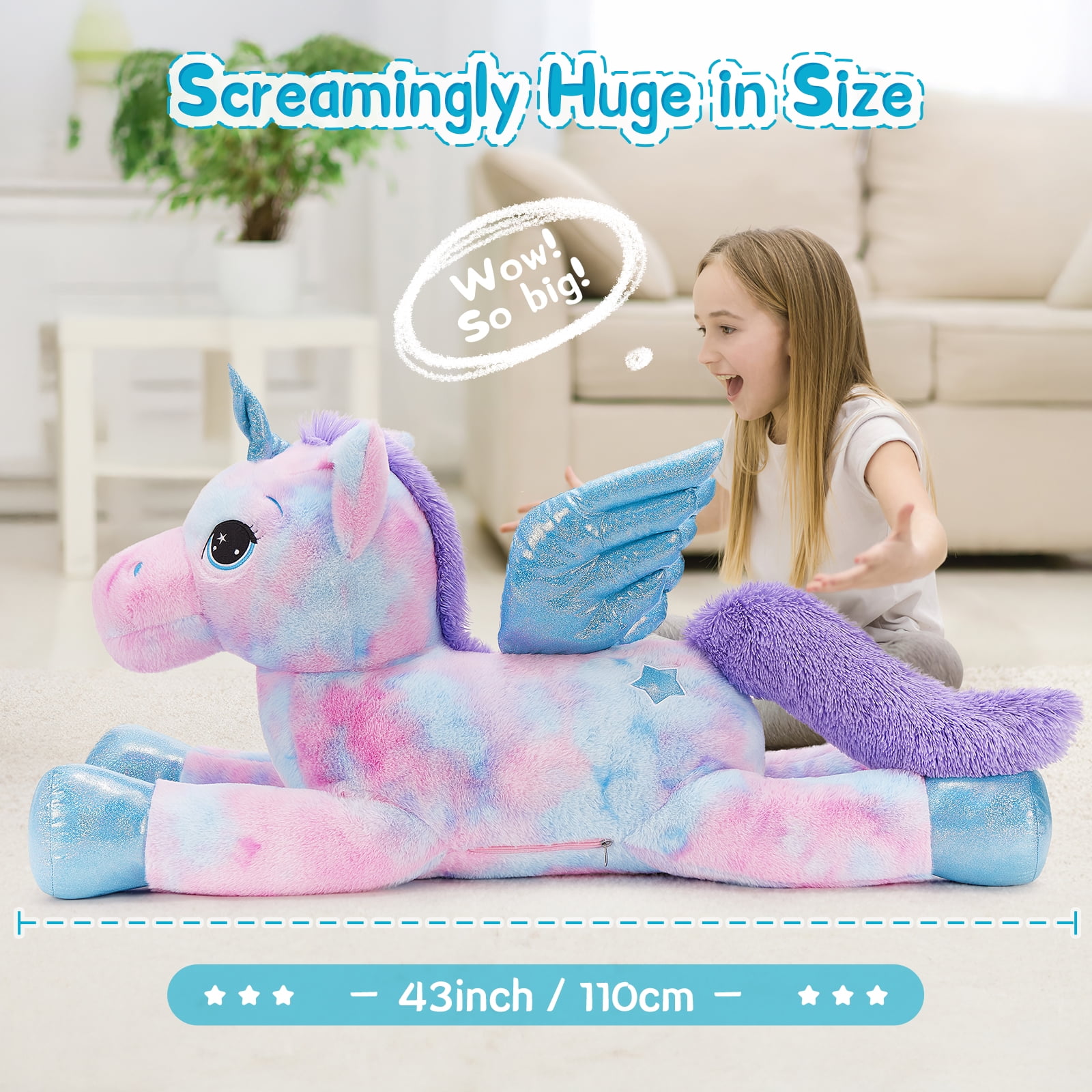 MorisMos 43'' Giant Unicorn Stuffed Animal Soft Unicorn Plush Toy with Wings