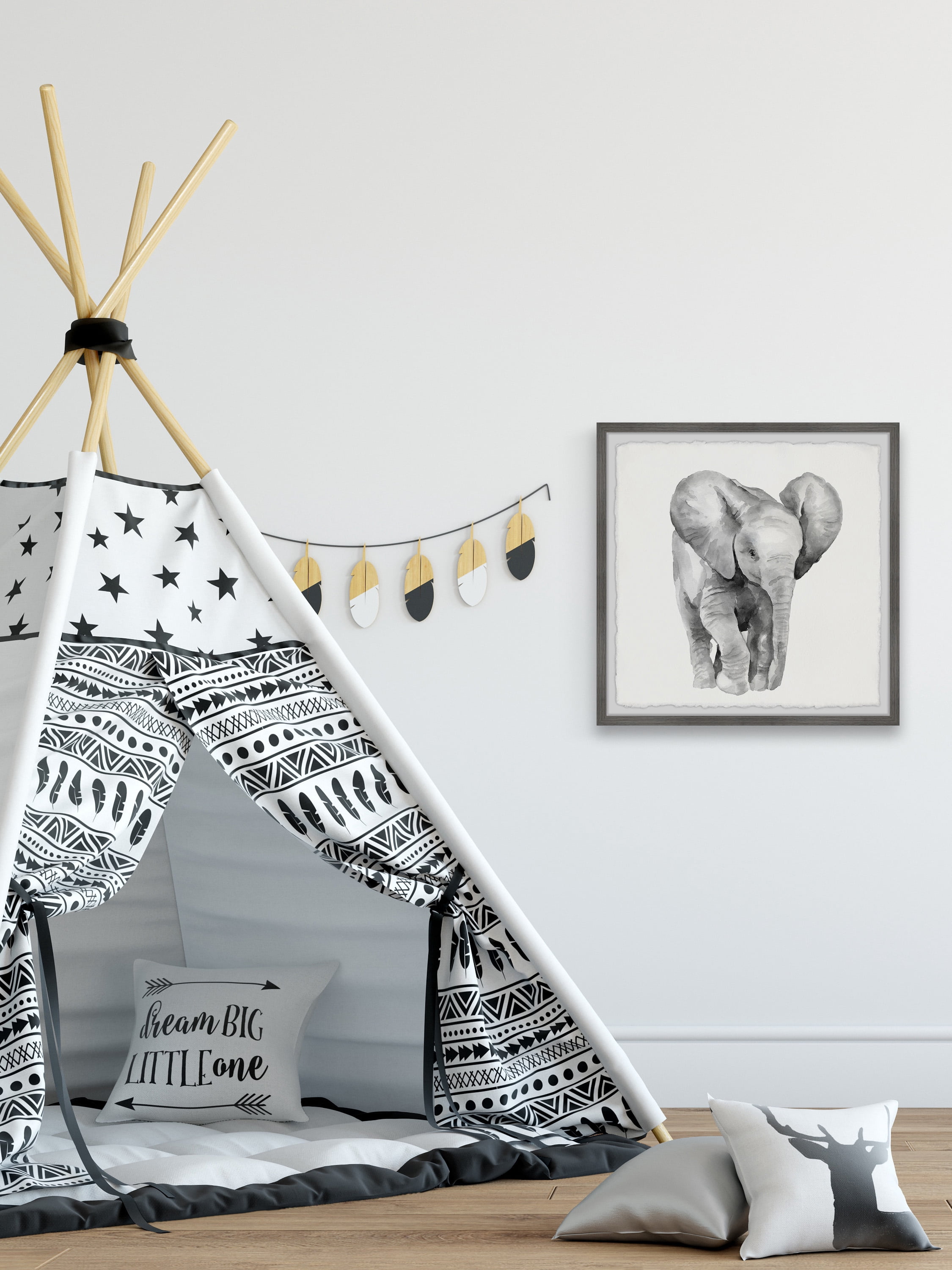 Marmont Hill Lonely Elephant Framed Wall Art, 24" x 24"