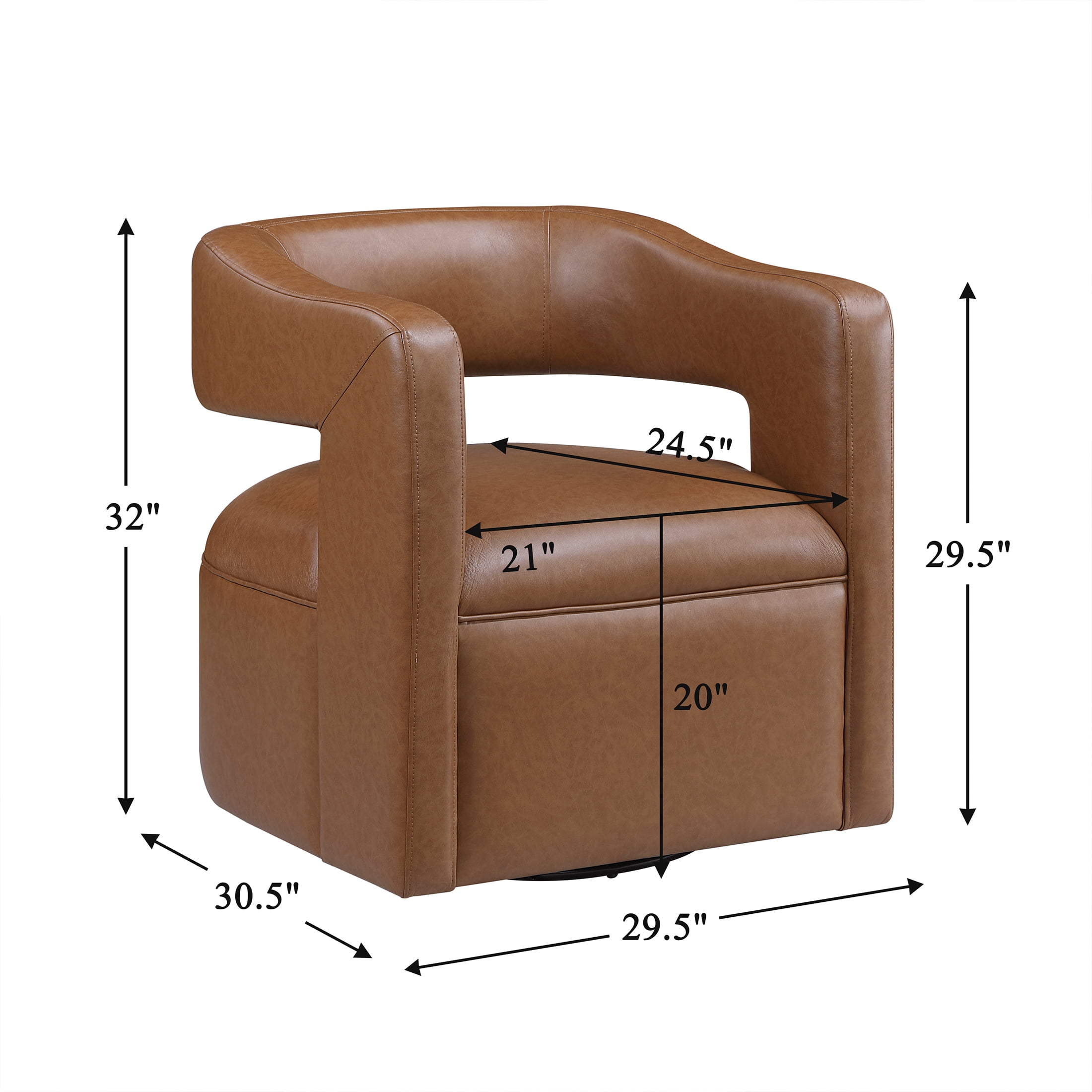 OakvillePark Azura Faux Leather Barrel Swivel Chair, Camel