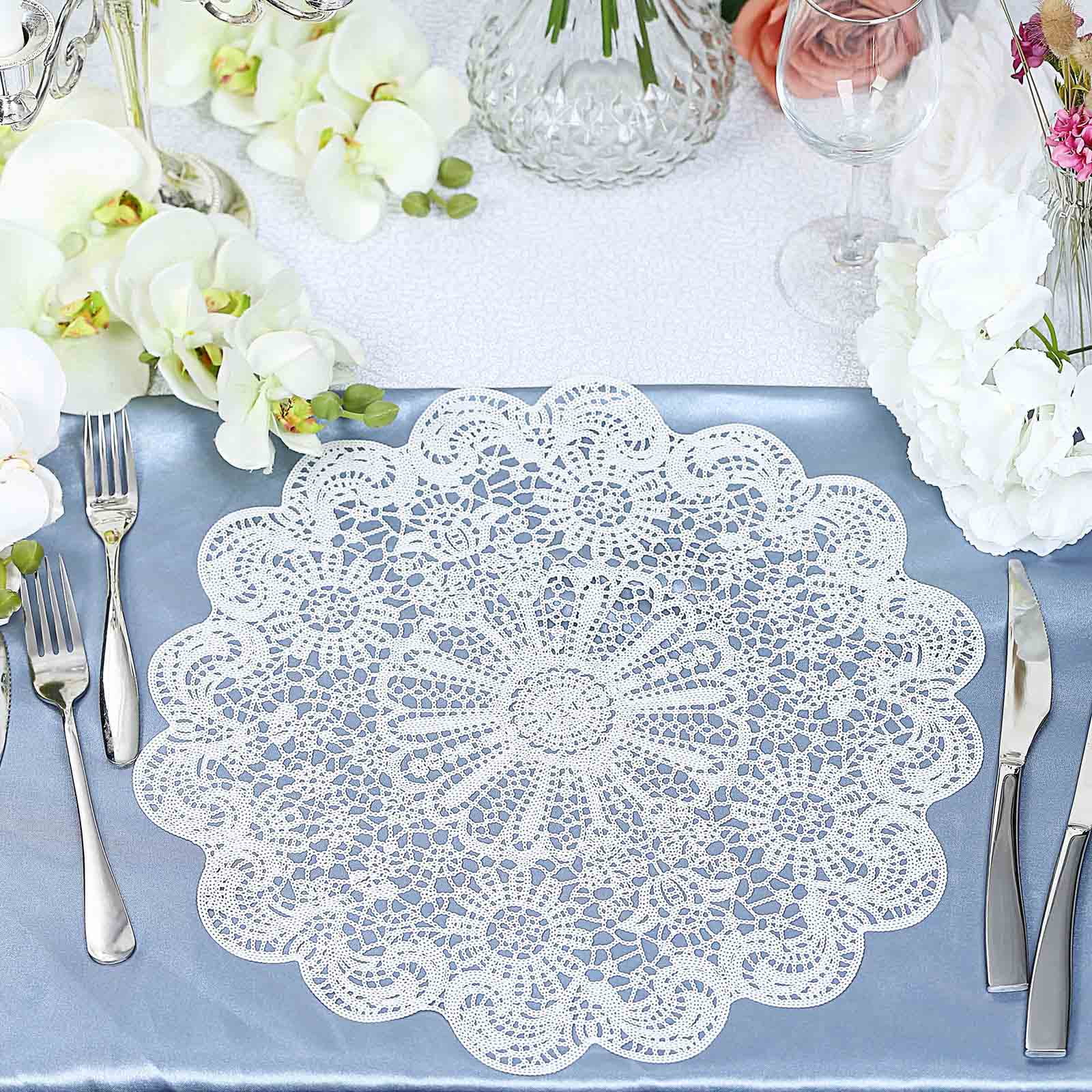 Efavormart 6 Pack 15" White Vintage Floral Vinyl Placemats Non Slip