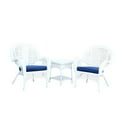 thumbnail image 1 of Jeco Ensemble de Conversation en Osier 3 Pcs, Blanc avec Coussins Bleus, 1 of 3