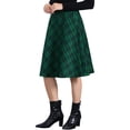 thumbnail image 4 of Faldas de cuadros para mujer Inspire Chic con cinturón, de cintura alta, en línea A, de longitud media, XS, verde profundo, 4 of 6