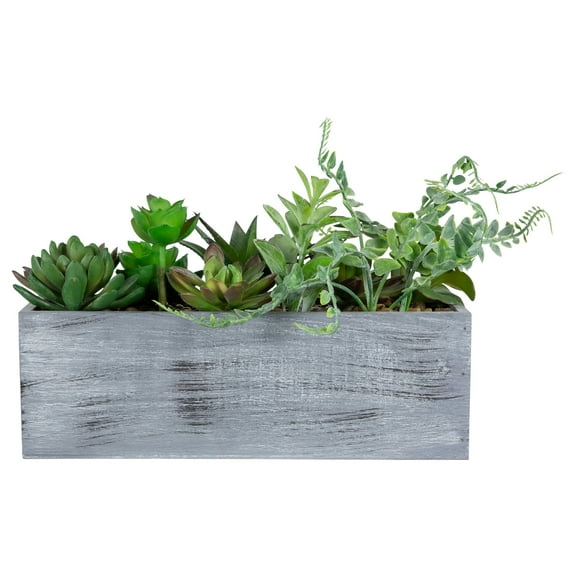 Northlight 12" Mixed Succulent Artificial Plants in Wooden Planter - Green/Gray