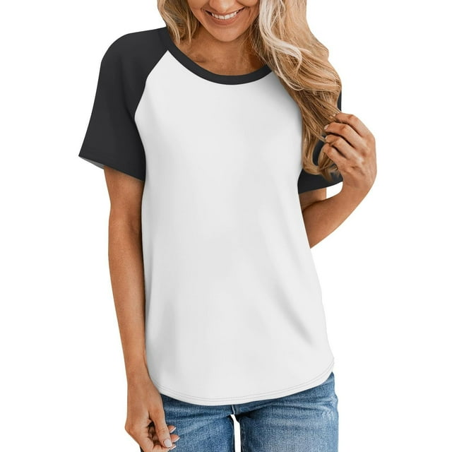 AherBiu T-Shirts pour Femmes à Col Rond à Manches Courtes T-Shirts Confortables d'Été Décontractés Basiques T-Shirts à Blocs de Couleur