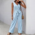 thumbnail image 5 of ClodeEU Women's Striped V Neck Sleeveless Wide Leg Jumpsuit, Tie Waist Romper with Pockets for Summer Blue,Women's Plus XL, 5 of 7