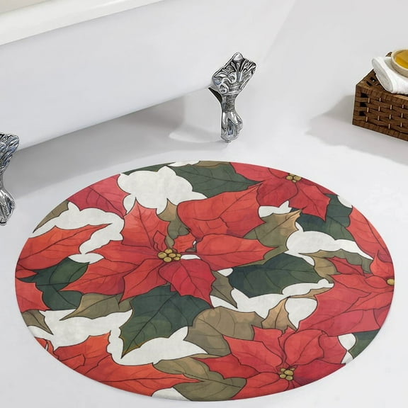 Christmas Poinsettia Red Flower Round Carpet Circle Rug Outdoor Patio Area Rug Washable Large Area Rugs Hallway Room Decor Fitness Mats