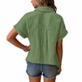 thumbnail image 6 of Girls Teen Linen Shirts Button Down Wrinkled Gauze Tops Summer Short Sleeve V Neck Blouse Beach Cotton Linen Tee,Army Green,11-12 Years, 6 of 6