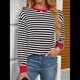 thumbnail image 5 of Tops Tipo Túnica para Mujer, Camisas A Rayas de Larga, Tops de Cuello Redondo Negro y Rojo L, 5 of 8