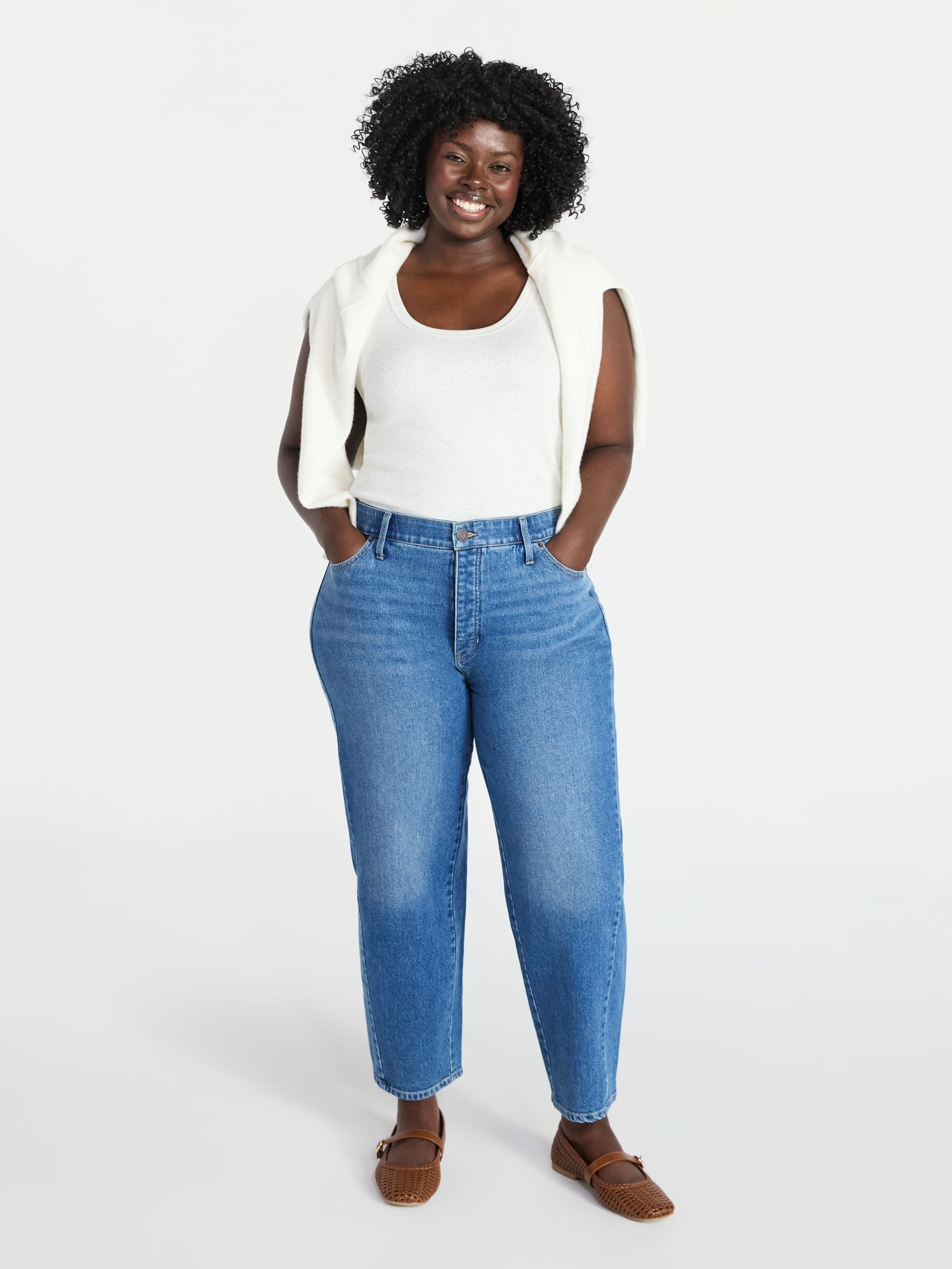 Terra & Sky Women's Plus Size High Rise Barrel Jeans, 28" Inseam, Sizes 16W-24W