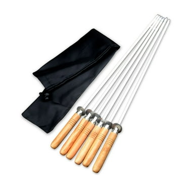 Pack of 6 Stainless Steel BBQ Skewers with Comfortable Wood Handles Skewers