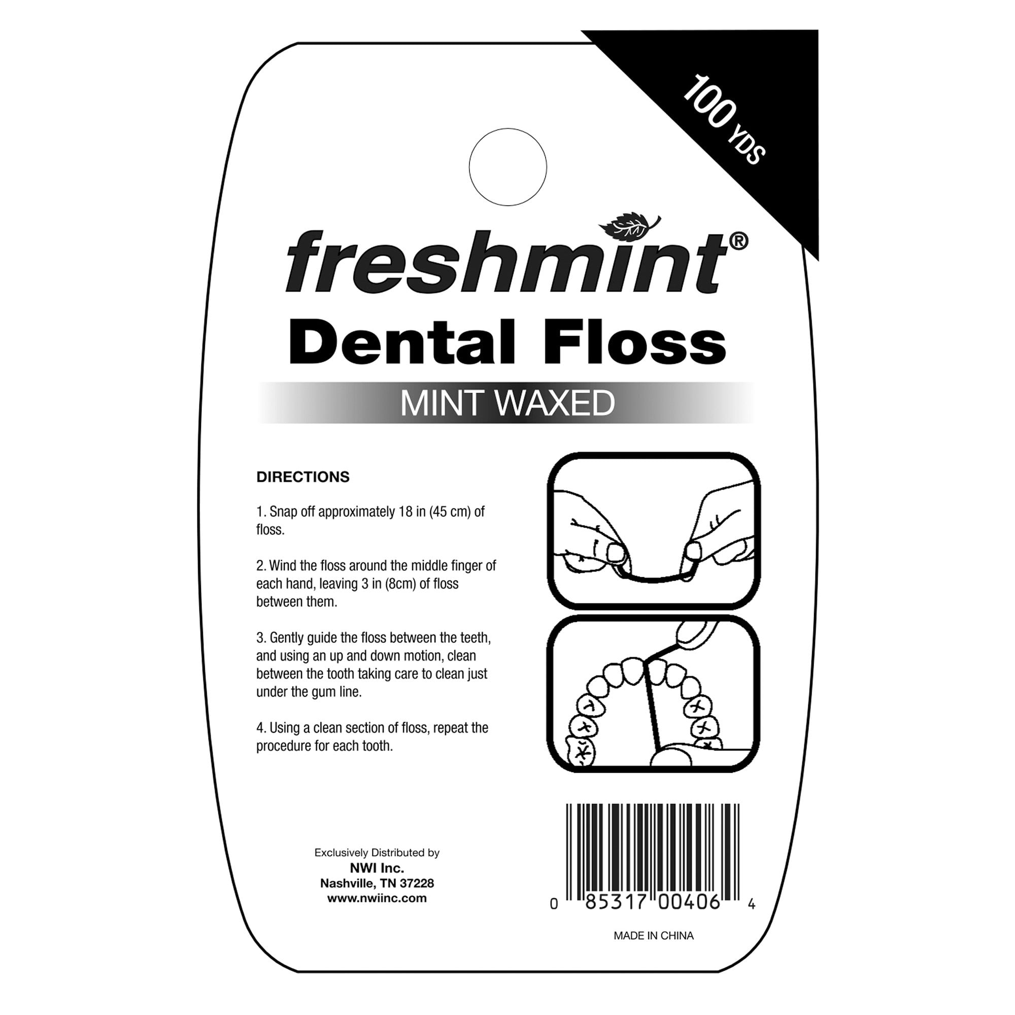 100 Yard Mint Waxed Dental Floss FreshMint 72's units/cs
