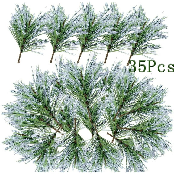 35 Pcs Christmas Artificial Pine Needles Decorations Tutuviw 3.9" Faux Christmas Greenery Stems Small Pine Twigs Stems Picks for DIY Crafts Vases Fillers Indoor Holiday Table Decor Green Picks