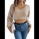 thumbnail image 1 of Suéter Corto de Mujer con Cuello en V y Larga, Jersey de Punto Caqui M, 1 of 10