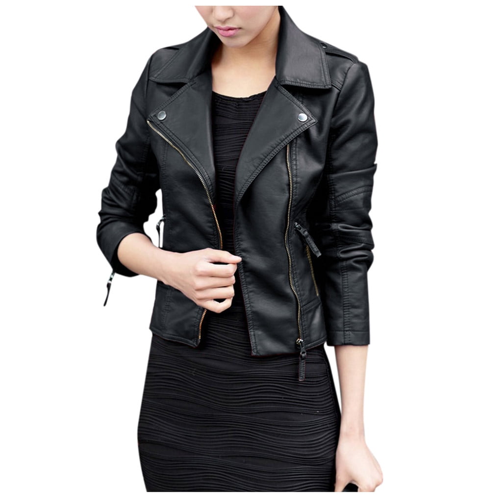 Vintage Women Punk Biker Motorcycle Lapel Soft Leather Zipper Slim Jacket Coat Vintage Women Punk Biker Motorcycle Lapel Soft Leather Zipper Slim Jacket Coat