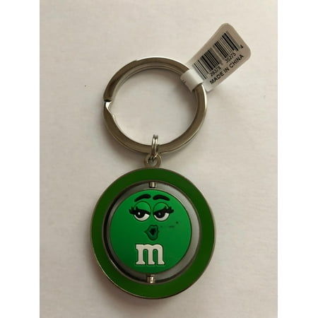 - M&M's World Green Character Big Face PVC Spinning Keychain New with Tag