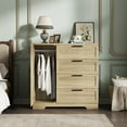 thumbnail image 3 of Armoire Garde-Robe Placard de 43,3 Po H avec 4 Tiroirs et Tringle, Commode Multifonction en Bois à 4 Tiroirs avec Placard de Rangement, Armoires de Rangement pour Vêtements pour Chambre, 3 of 8