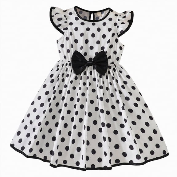 enyan Kids Black Dress Girl's Dresses Cotton Ruffle Sleeve Tiered Swing A-Line Cute Casual Sundress,White,2-3 Years
