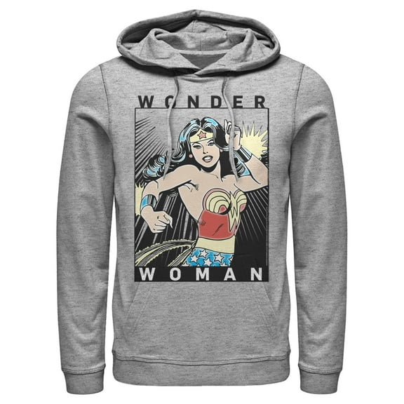 Men's Justice League Comic Poster Pull Over Hoodie Athletic Heather 3X Large