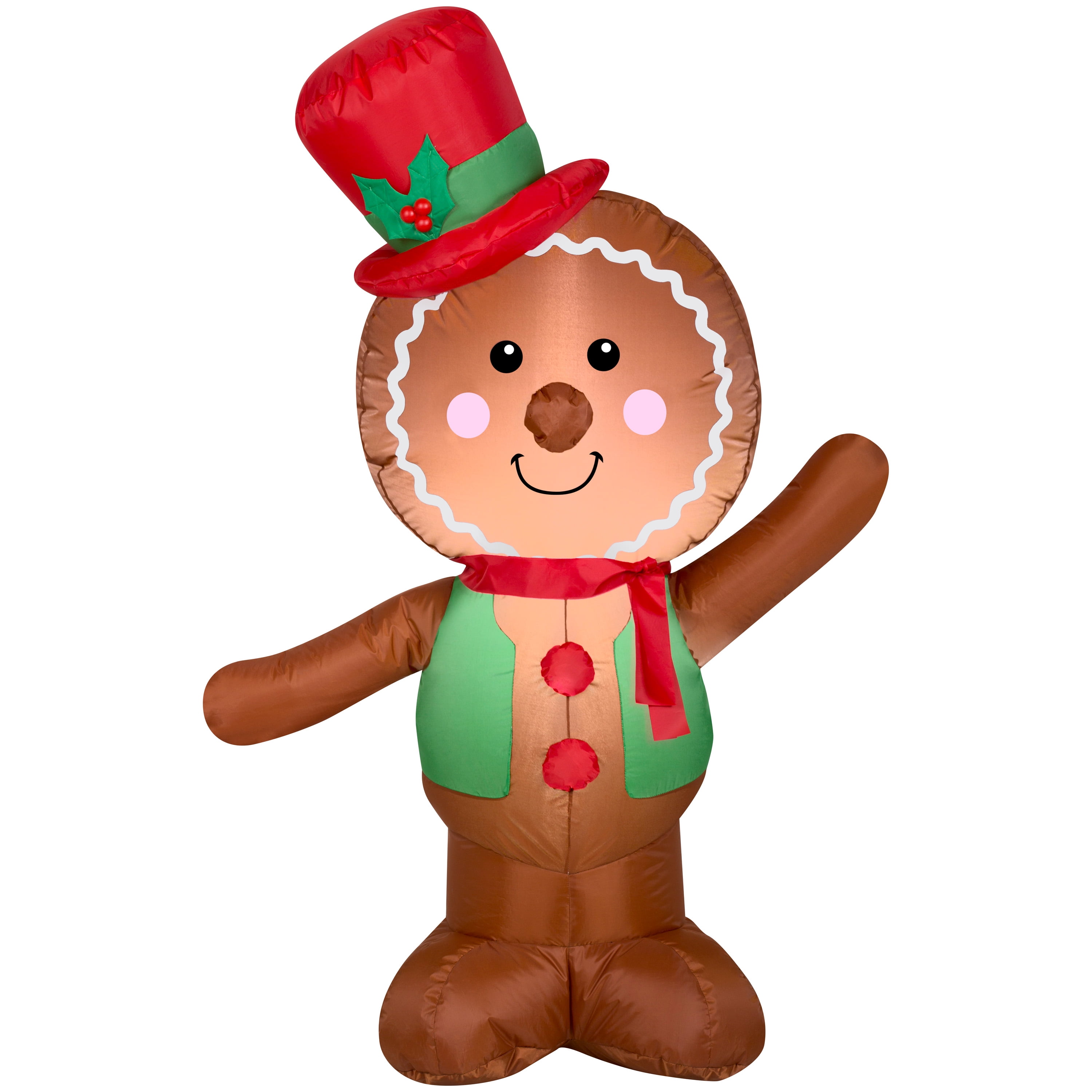 Gingerbread Man Inflatable Top Hat Christmas Decor Gemmy 4 FT 