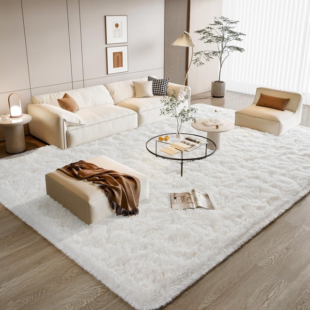 Alfombra BENRON Soft Fluffy, 9 x 12 pies (270 x 360 cm), color blanco crema