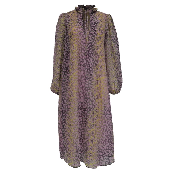 Pre-Owned Ganni Leopard-Print Midi Dress in Multicolor Polyester