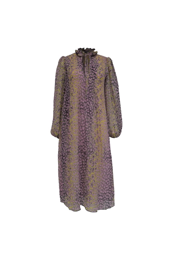 Pre-Owned Ganni Leopard-Print Midi Dress in Multicolor Polyester