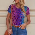 thumbnail image 6 of KLL Women 's Crew Neck Bodysuit Jumpsuits Leopard Neon Rainbow Gradient Print Short onesies Stretch T Shirts, 6 of 7
