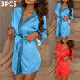 thumbnail image 2 of Feancey 3 Pack Womens Satin Nightgowns Long Sleeve Knee Length Kimono Robes Soft Silky Bridesmaid Bride Party Bathrobe Cozy Sleepwear Robe Red Free Size, 2 of 10