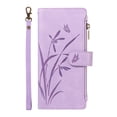 thumbnail image 2 of For Apple iPhone 18 Pro Max / 17 Pro Max Orchid Pattern Wallet Case, 9 Card Slots Zipper Pocket, Detachable Wrist & Shoulder Strap, Magnetic Shockproof Protective Phone Case,Purple, 2 of 9