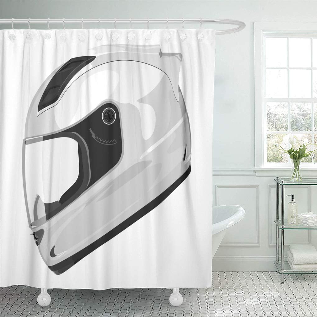 Cynlon Race White Motorcycle Helmet On Motor Side Adventure Bicycle Bathroom Decor Bath Shower Curtain 66x72 Inch Walmart Com Walmart Com