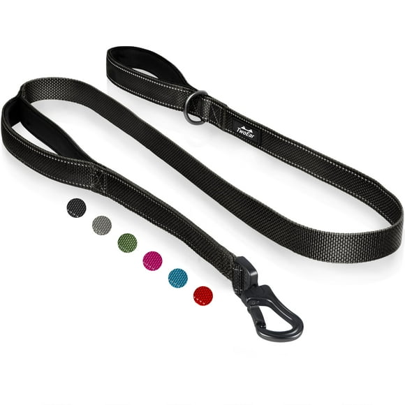 Correa para perro, con dos orejas, fuerte, negra, 120 cm, con 2 asas acolchadas