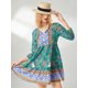 thumbnail image 4 of Mini Vestido Casual de Verano para Mujer Estampado Floral de Siete Partes Manga de Farol Cuello en V Vestido con Botones Fiesta en la Playa Vestido Boho Nituyy Vestido boho de verano para mujer Casual Beach Party, 4 of 5