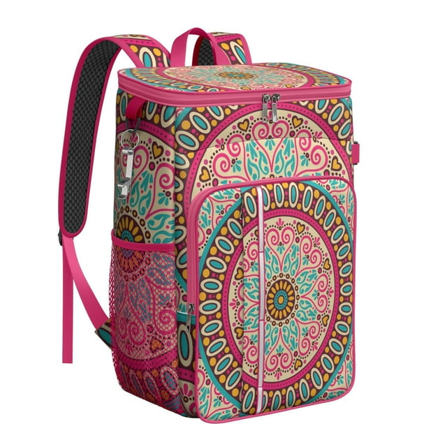 Vintage Traditional Mandala Cooler Backpack - 20L Insulated Lunch Backpack, Lightweight & Easy to Clean for Daily Use