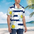 thumbnail image 3 of Fotbe Daisy Striped Nautical Camisa Hawaiana para Hombre Unisex – Camisa Casual de Verano con Botones de Manga Corta de Algodón y Lino,Small, 3 of 7
