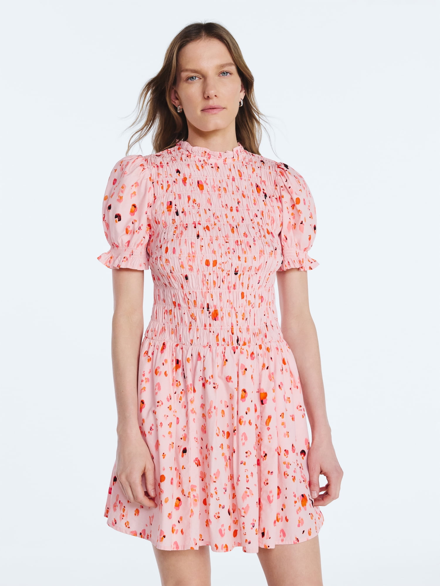 Scoop Women’s and Women's Plus Smocked Floral Mini Dress, Sizes XS-4X