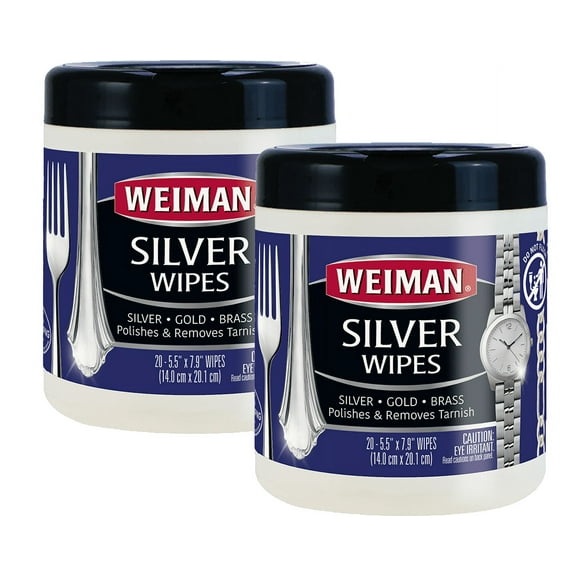 Weiman Silver Jewelry Polish Cleaner and Tarnish Remover Wipes for Watches, Antiques, Flatware - 20 Count - 2 Pack