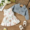 thumbnail image 2 of Youmylove Toddler Girls Long Sleeve Denim Jacket Cartoon Fawn Prints Ruffles Dress Two Piece Outfits Set For Kids Clothes Toddler Girl Clothes, 2 of 6