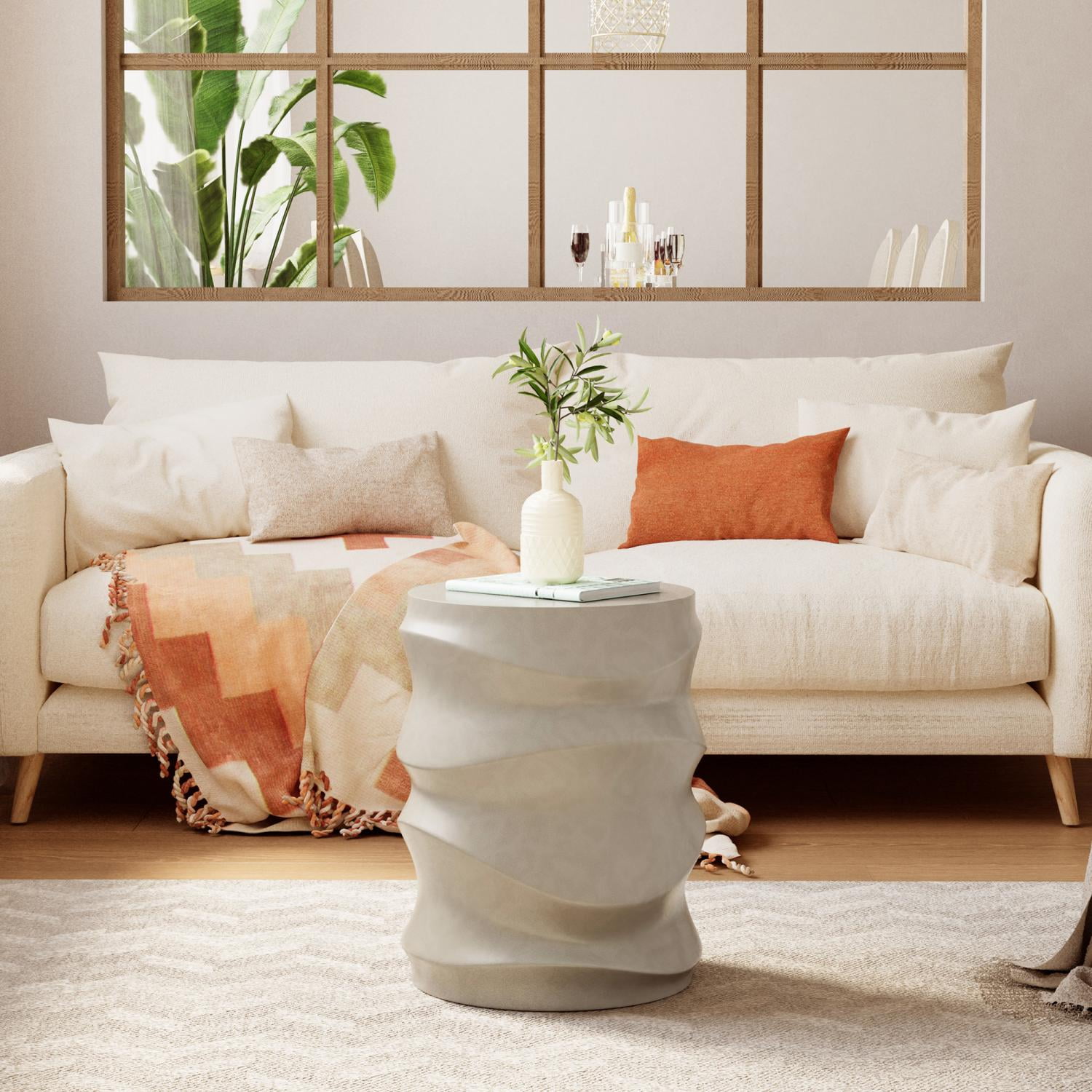 MOALCOFER 18" Concrete Outdoor Side Table, Round Accent End Table for Patio, Small Garden Stool or Plant Stand, Indoor/Outdoor Use,Grey